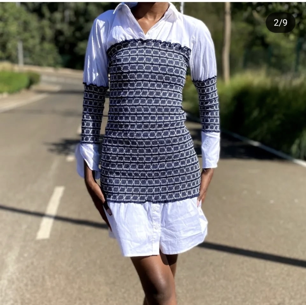 Chic Blue and White Layered Dress